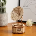 "Дървен 3D пъзел Robotime - Грамофон, 122 части"